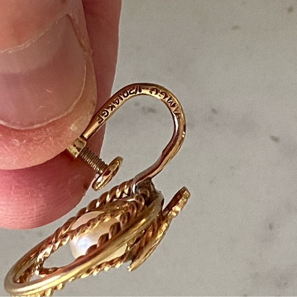 Amco 14k Gold Filled Double Circle Caged Pearl Screwback Earrings - Picture 4 of 4